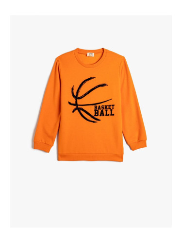 Koton Basketball Themed Sweat Long Sleeve Crew Neck With Ribbon