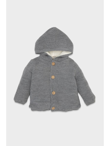 DEFACTO Baby Boy Hooded Plush Lined Buttoned Knitted Cardigan