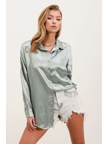 Bigdart 3985 Oversize Satin Shirt - Çağla