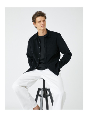 Koton Ribbed Shirt Buttoned Classic Collar Pocket Detailed