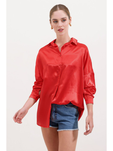 Bigdart 3985 Oversize Satin Shirt - Red