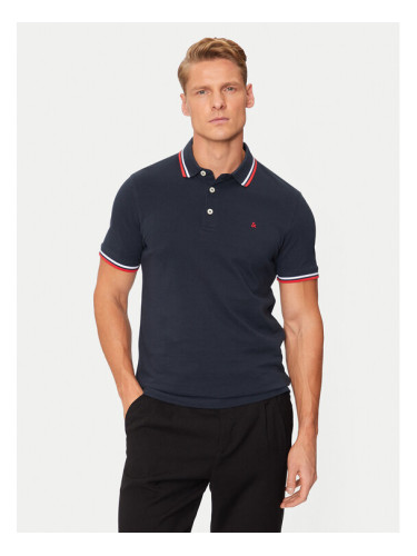 Jack&Jones Тениска с яка и копчета Paulos 12136668 Тъмносин Slim Fit