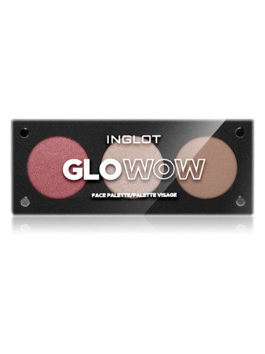 Inglot Face Palette хайлайтър, бронзър и руж цвят GLOWOW 7 гр.