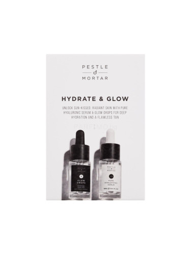 Pestle & Mortar Hydrate & Glow Подаръчен комплект серум за лице Pure Hyaluronic Serum 15 ml + автобронзиращ серум за лице  Glow Drops 15 ml