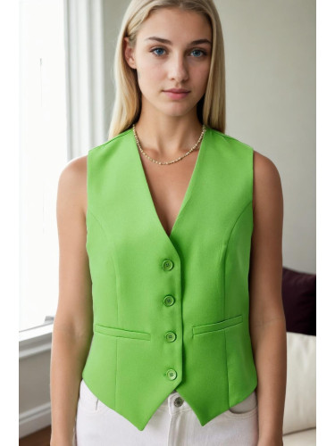 10202 Dewberry Crop Woven Women Vest-LIGHT GREEN