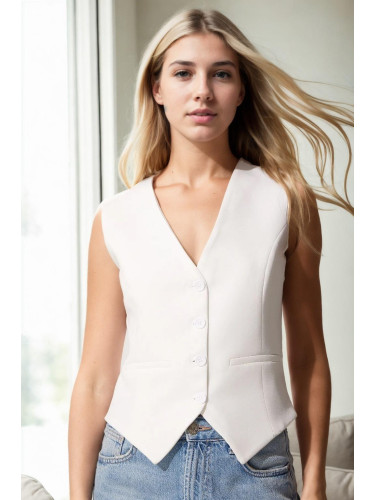 10202 Dewberry Crop Woven Women Vest-WHITE