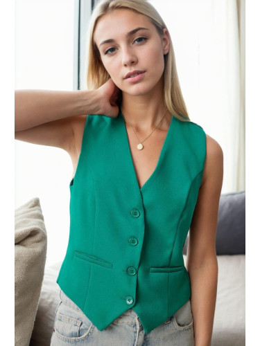 10202 Dewberry Crop Woven Women Vest-GREEN