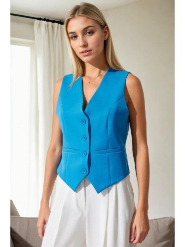 10202 Dewberry Crop Woven Women Vest-BLUE