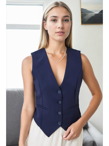 10202 Dewberry Crop Woven Women Vest-NAVY