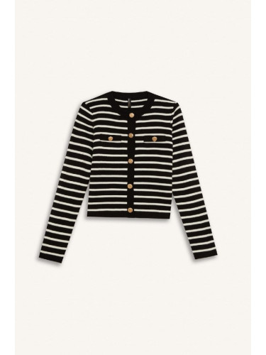 DEFACTO Regular Fit Crew Neck Striped Buttoned Knitwear Cardigan