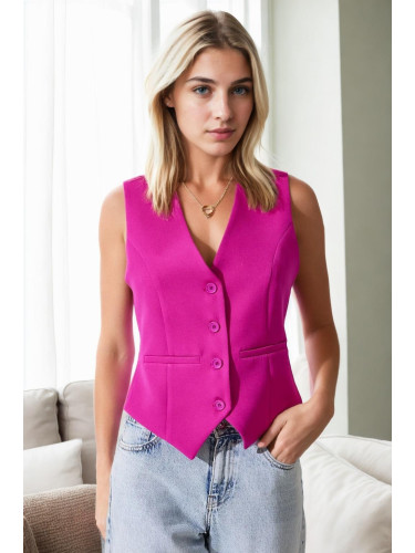 10202 Dewberry Crop Woven Women Vest-FUCHSIA