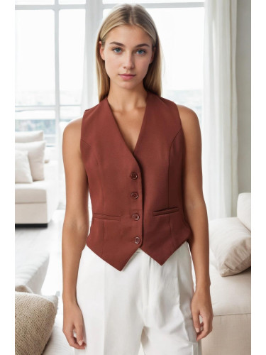 10202 Dewberry Crop Woven Women Vest-COFFEE