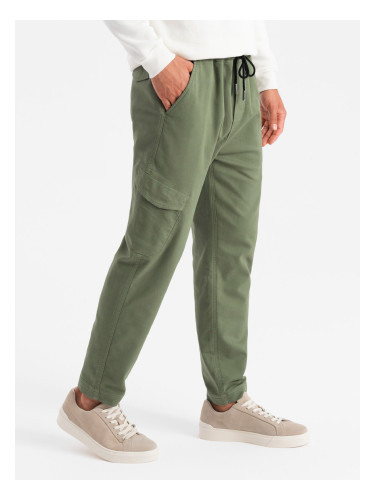 Ombre Men's knit joggers with cargo pockets - olive