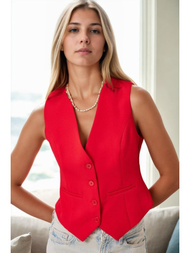 10202 Dewberry Crop Woven Women Vest-RED