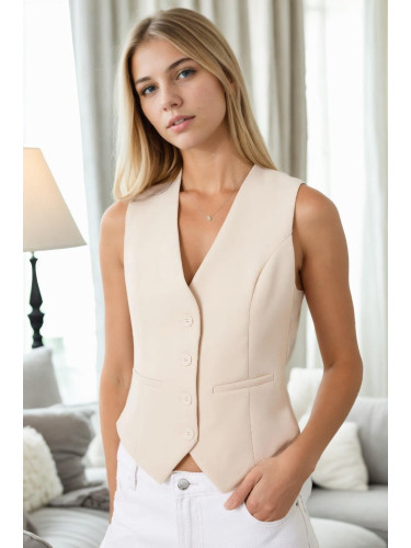 10202 Dewberry Crop Woven Women Vest-CREAM