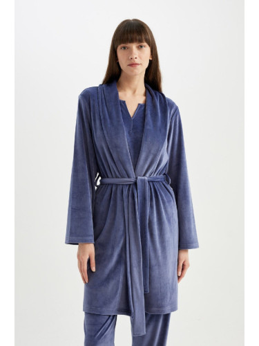 DEFACTO Fall in Love Wrap Collar Velour Long Sleeve Dressing Gown