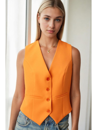 10202 Dewberry Crop Woven Women Vest-ORANGE