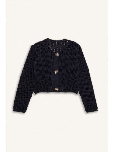 DEFACTO Relax Fit Crew Neck Buttoned Knitted Sweater Cardigan