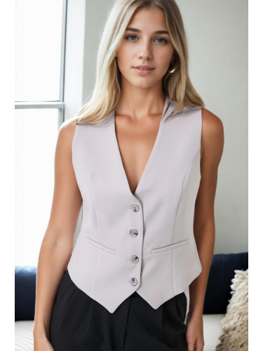 10202 Dewberry Crop Woven Women Vest-GREY