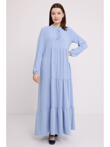 Bigdart Women's Blue Collar Lace-Up Viscose Length Hijab Dress 1627