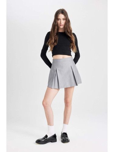 DEFACTO Coool High Waist Basic Plain Cotton Side Zipper Mini Shorts Skirt