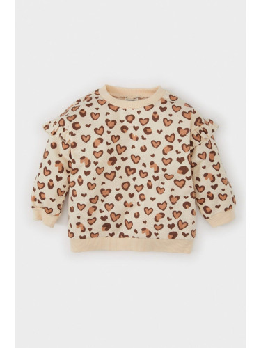 DEFACTO Baby Girl Regular Fit Crew Neck Leopard Patterned Soft Furry Thin Sweatshirt Fabric Sweatshi