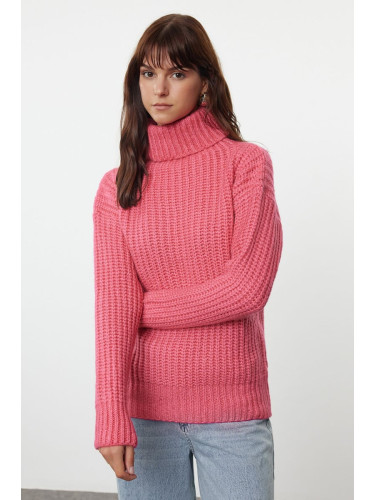 Trendyol Fuchsia Wide Fit Soft Textured Basic Knitwear Sweater