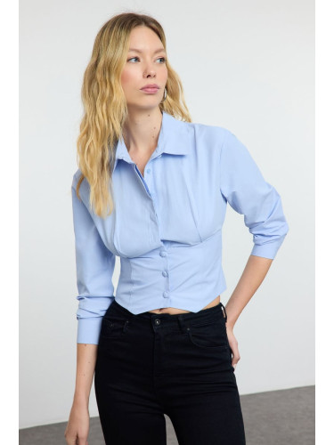 Trendyol Blue Waist Fitted Pattern Shirt