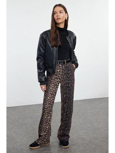 Trendyol Brown Leopard Patterned Straight Cut Woven Trousers