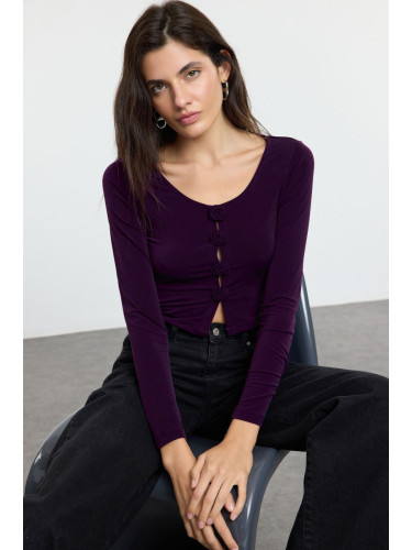 Trendyol Purple Fitted/Fits Body Rose Detailed Flexible Knitted Blouse