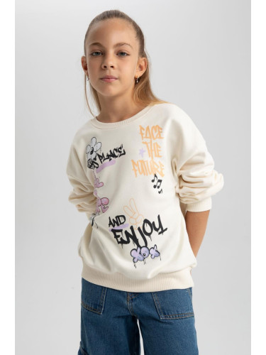 DEFACTO Girl Oversize Fit Wide Pattern Crew Neck Sweatshirt