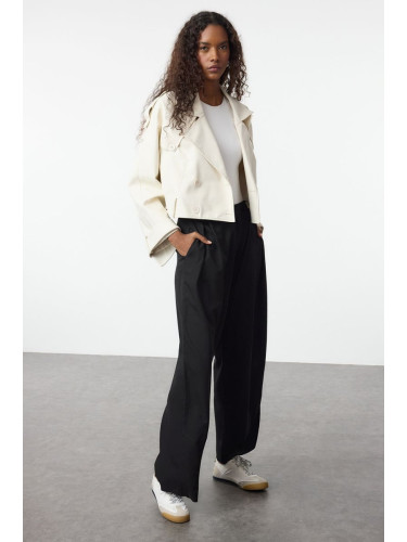 Trendyol Black Button Detail Pleated Wide Leg Wide Leg Woven Trousers