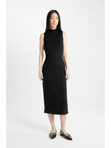 DEFACTO Bodycon Half Turtleneck Black Sleeveless Midi Dress