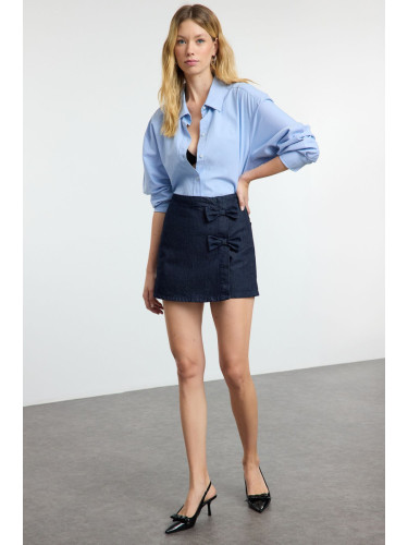 Trendyol Navy Blue Bow Mini Denim Shorts Skirt