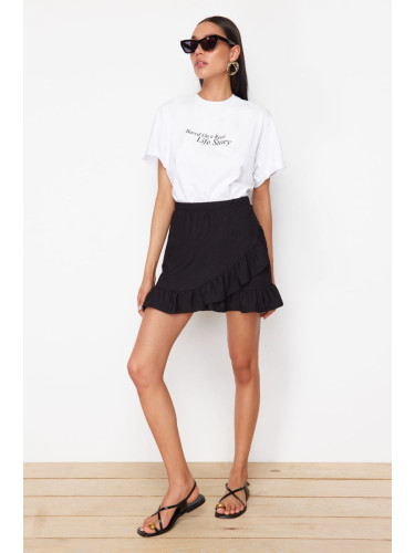 Trendyol Black Textured Asymmetric Ruffle Detailed Elastic Waist Flexible Mini Skirt