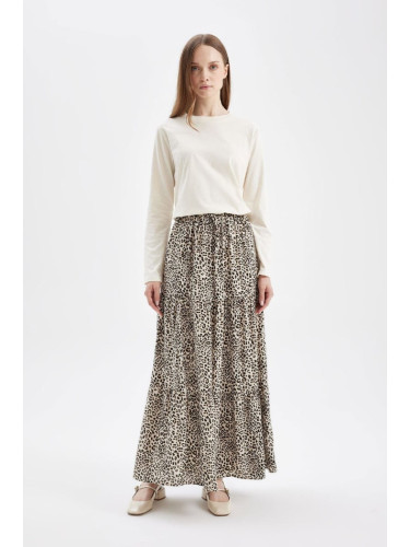 DEFACTO A Cut Leopard Patterned Flounce Long/Maxi Length Skirt