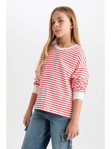 DEFACTO Girl Relax Fit Crew Neck Striped Sweatshirt