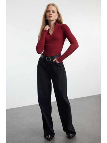 Trendyol Claret Red Fitted Zipper Collar Stretchy Knitted Blouse