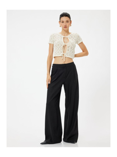 Koton Linen Trousers High Waist Wide Leg Pocket Pleat Detailed