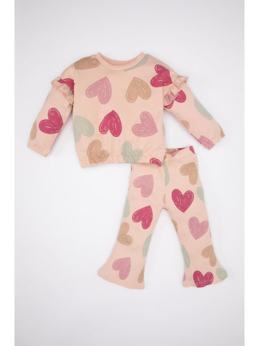 DEFACTO Baby Girl Heart Patterned Sweatshirt Sweatpants Set of 2