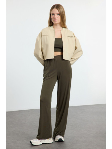 Trendyol Khaki Wide Leg/Relaxed Cut High Waist Flexible Trousers