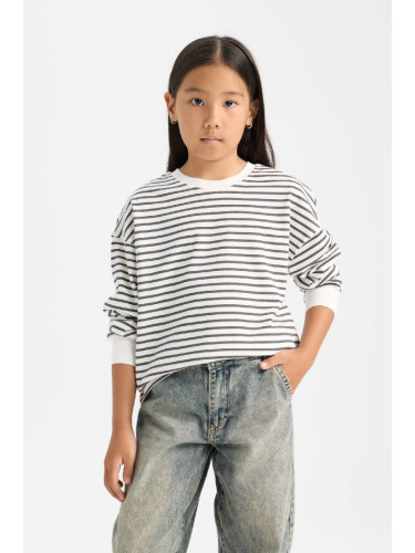 DEFACTO Girl Relax Fit Crew Neck Striped Sweatshirt