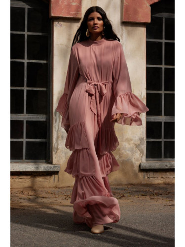 Trendyol X Artificial Wit Pink Ruffle Belted Evening Dress