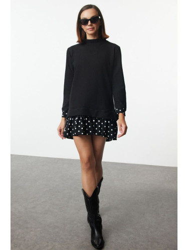 Trendyol Black Thessaloniki Stand Collar Polka Dot Mini Knitted Dress