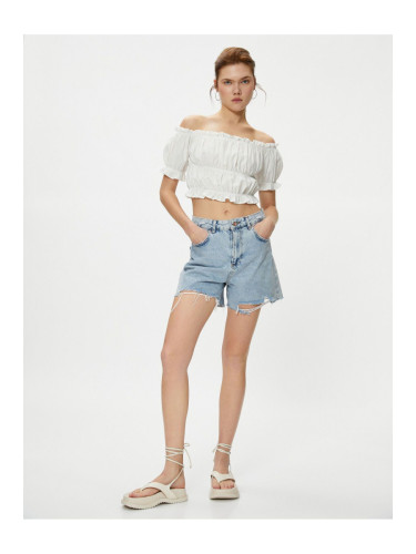 Koton Off Shoulder Blouse Crop Balloon Sleeve Frilly