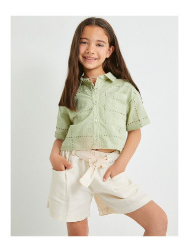 Koton Crop Shirt Short Sleeve Scalloped Detailed Cotton