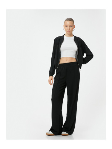 Koton Palazzo Trousers Elastic Waist Ribbed Textured