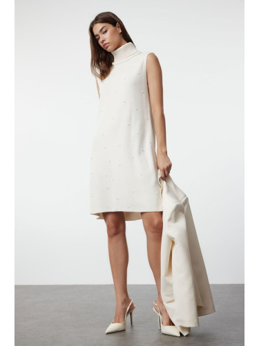 Trendyol Ecru Mini Knitwear Sleeveless Turtleneck Dress