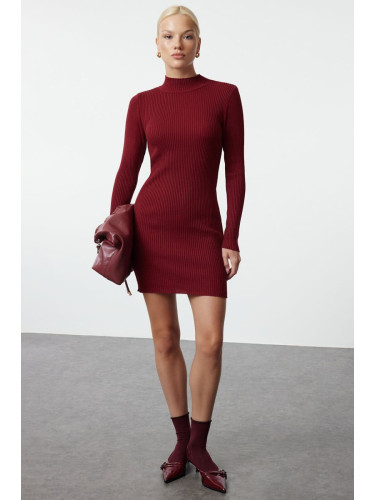 Trendyol Burgundy Mini Knitted Bodycon Dress