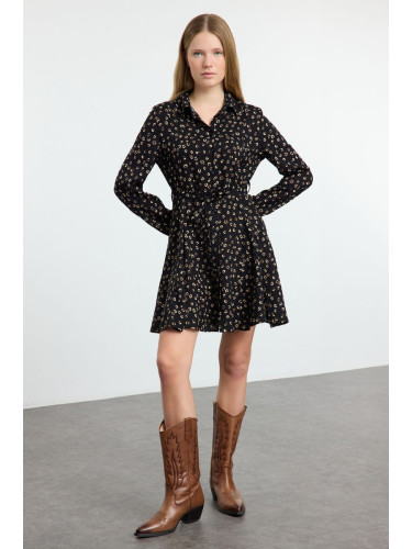 Trendyol Black Belted Animal Mini Woven Dress